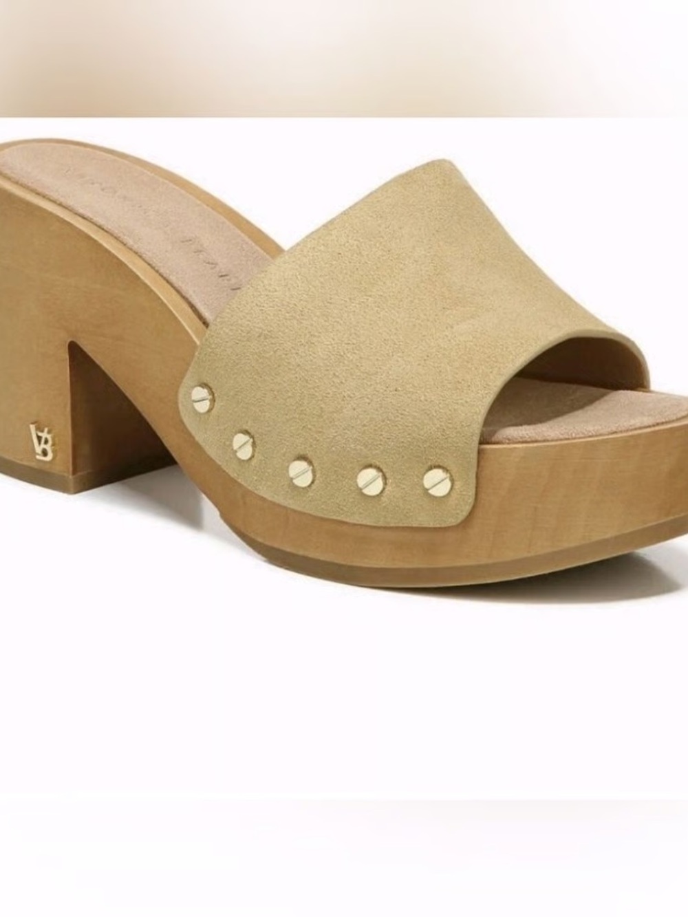 Veronica Beard Tan Suede Studded Wood-Platform Slide Sandals NWT 8.5